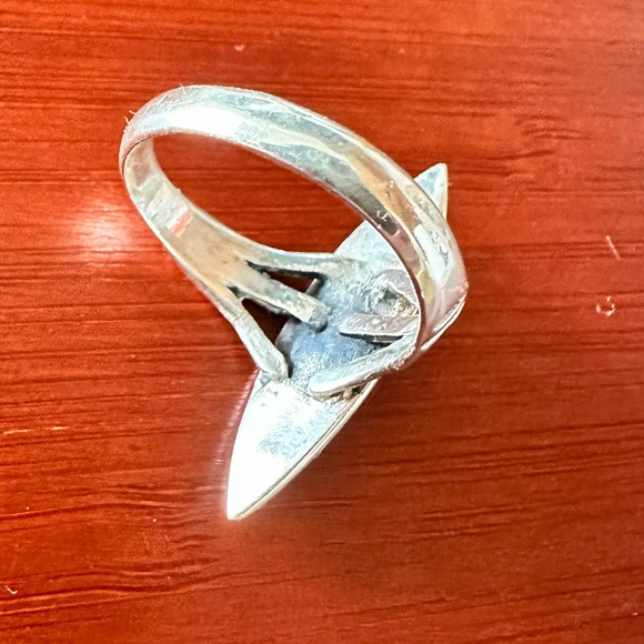 Blue Turquoise Inlay and Silver Ring Zuni Inlay Unisex Style 8.5 - Picture 7 of 9